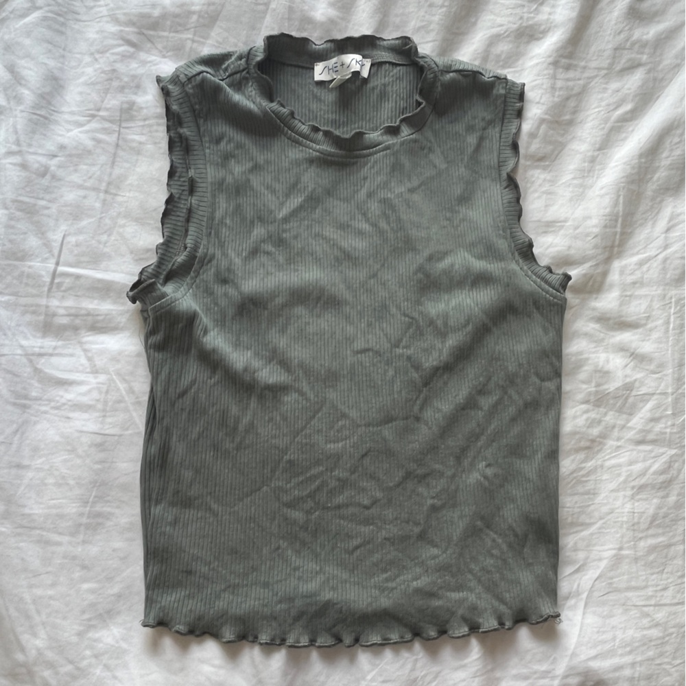 Olive Ribbed Tank Top